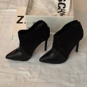SCHUTZ Black Pointed Leather & Suede Ankle Booties